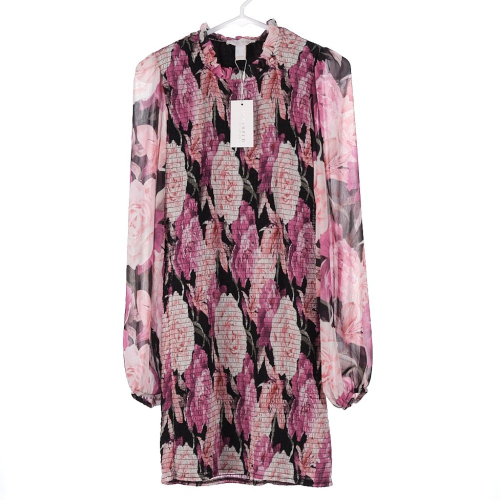 Revamped Smocked Floral Rose Mini Dress Medium NWT - Picture 1 of 8